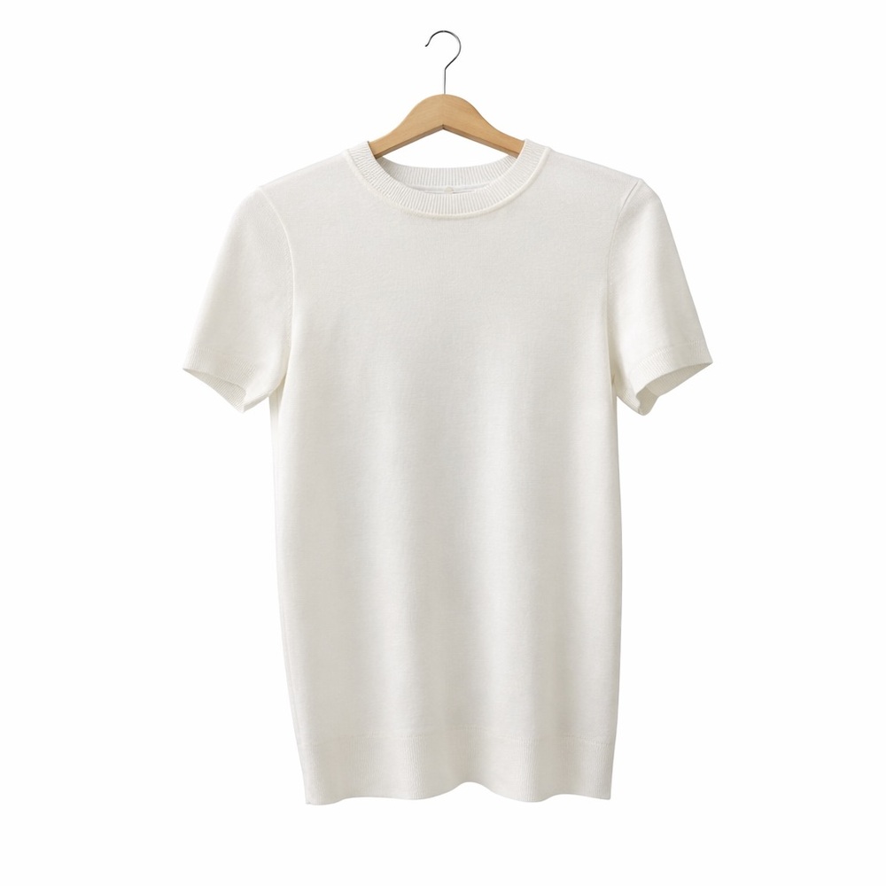 Arach&Cloz White Wool Blend Short Sleeve Sweater Top Size M